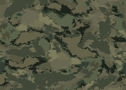 Full seamless watercolor camouflage texture print pattern. Usable for Jacket Pants Shirt and Shorts. Army textile fabric. Unique tie dye military camo. Vector illustration.