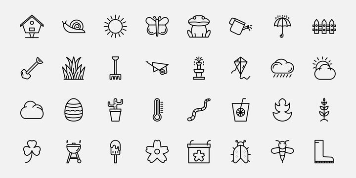 32 Spring element line icon set for your design web etc