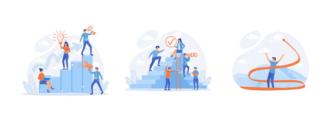 Business development plan for improvement, Reaching for career goals and success, growth spiral. Business development set flat vector modern illustration  