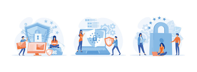 Naklejka premium GDPR and privacy politics. General privacy regulation for protection of personal data. General rules for data protection GDPR. General Privacy set flat vector modern illustration