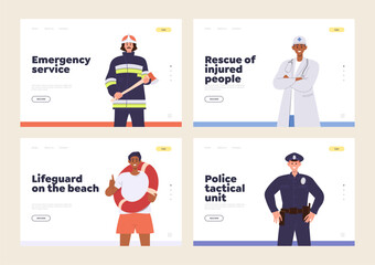 Set of landing page design template offering different emergency service to save people lives
