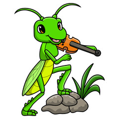 Cute grasshopper cartoon playing violin