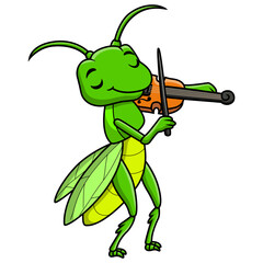 Cute grasshopper cartoon playing violin