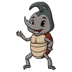 Cute rhinoceros beetle cartoon on white background
