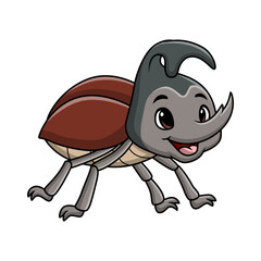 Cute rhinoceros beetle cartoon on white background