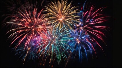 Obraz premium Beautiful multicolored fireworks on a black background