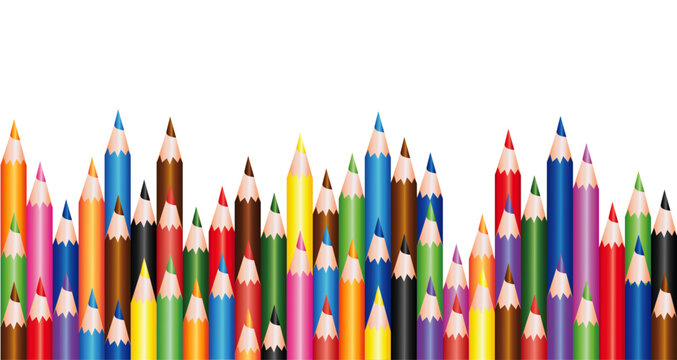 Colorful school crayons on the bottom part of the page with a blank space for text at top