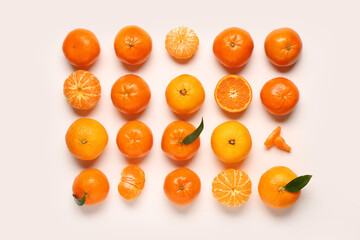 Many sweet mandarins on white background