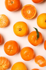Many sweet mandarins on white background