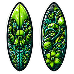 surfboard sticker, green plant skin