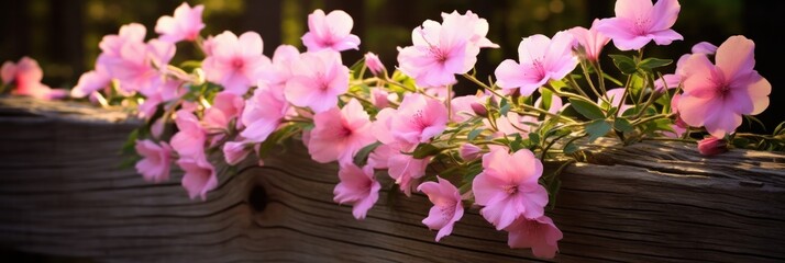 Fototapeta premium flowers sitting in the wood fence, generative AI