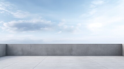 Empty concrete floor on the rooftop with blue sky background.