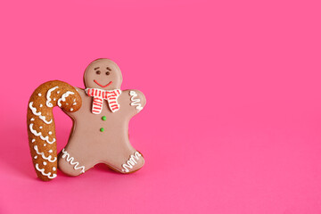 Gingerbread cookies on pink background
