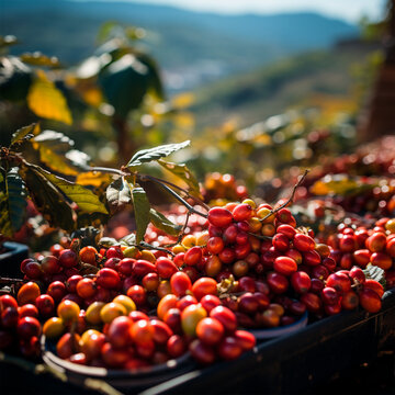 Coffee harvesting on a Brazilian plantation - AI generated image