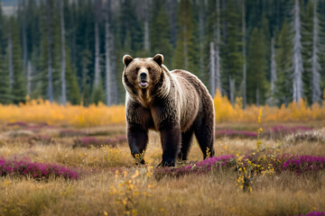 Grizzly bear in the wild - Generative AI - obrazy, fototapety, plakaty