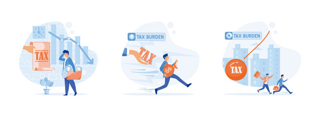Tax burden or debt to pay for income tax. Businessman running away from tax for tax. tax burden concept. Tax burden set flat vector modern illustration flat vector modern illustration