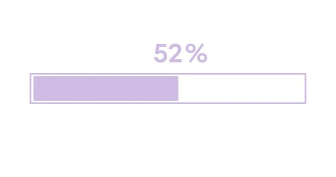 Simple gradient from pink to blue progress or loader bar animation. Loader bar from zero to one hundred percent on white background. 4K resolution animation