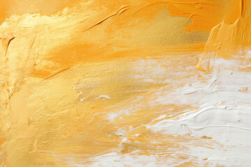 A detailed close-up of an abstract gold art painting with textured oil brushstrokes and palette knife work on canvas.