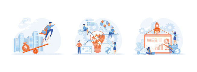 Naklejka premium Business startup concept. Rise of the career to success. business project startup. Business startup set flat vector modern illustration