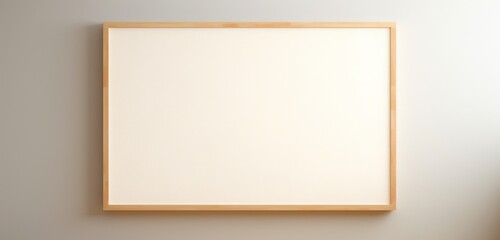 an empty mockup of a wooden frame with a subtle abstract design on a beige wall. The scene provides a subtle yet captivating backdrop,