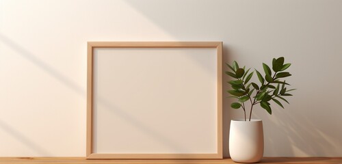 the minimalist beauty of an empty mockup, highlighting a wooden frame with a modern digital art concept.