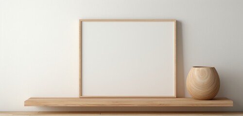 a subtle wooden frame showcasing an empty canvas against a neutral background. The minimalist art mockup creates a tranquil space for artistic contemplation.
