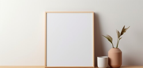 A wooden frame showcasing an empty canvas against a soft gradient background is photographed by a camera. 