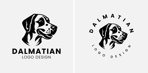 spot dalmatian dog head logo design, illustration of abstract dalmatian head logo. Vector silhouette dalmatian dog.