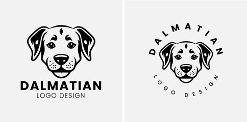 spot dalmatian dog head logo design, illustration of abstract dalmatian head logo. Vector silhouette dalmatian dog.