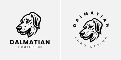 spot dalmatian dog head logo design, illustration of abstract dalmatian head logo. Vector silhouette dalmatian dog.