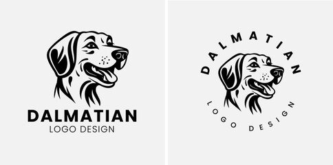 spot dalmatian dog head logo design, illustration of abstract dalmatian head logo. Vector silhouette dalmatian dog.