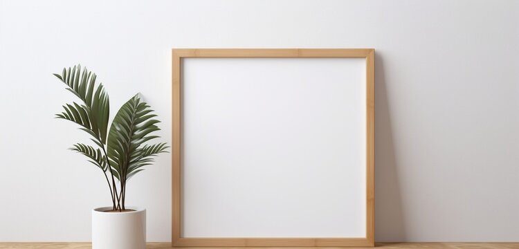 A wooden frame with a blank canvas is photographed by a camera, embodying simplicity and sophistication. The empty mockup suggests a fusion of minimalism and artistic expression.
