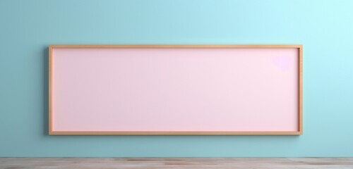 An empty wooden frame, set against a soft pastel backdrop, captured by a camera. The mockup embodies simplicity and sophistication.