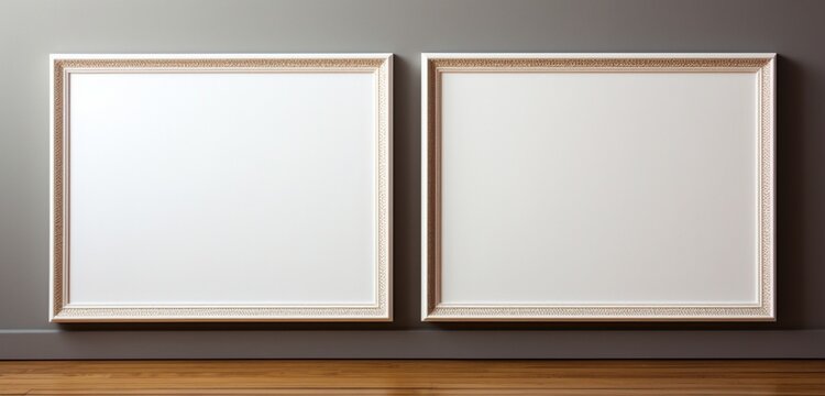 An empty picture frame subtly casts its shadow on a plain background, offering a simple and versatile canvas.