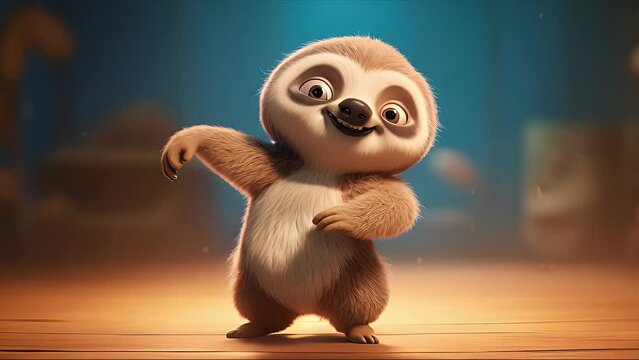 adorable sloth dancing. Created with generative AI.	
