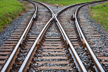 Fototapeta premium railway, in the photo there are railway switches and rails close-up