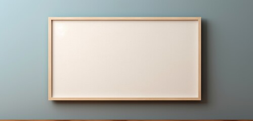 Blank wooden frame on a beige wall, capturing the essence of contemporary artistry and simplicity. Empty mockup.