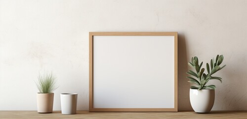 Fototapeta na wymiar a wooden frame with a blank canvas embodies simplicity and sophistication. The empty mockup, with its clean lines, creates a canvas for artistic imagination.