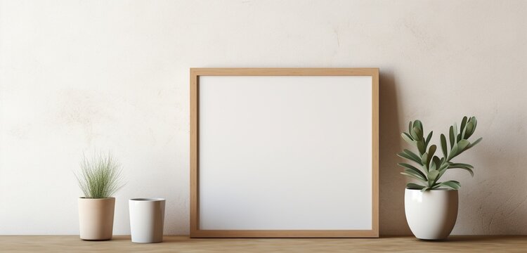 a wooden frame with a blank canvas embodies simplicity and sophistication. The empty mockup, with its clean lines, creates a canvas for artistic imagination.