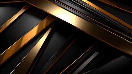 Modern background featuring diagonal gold and black lines or stripes with a 3D effect and a metallic sheen. - obrazy, fototapety, plakaty