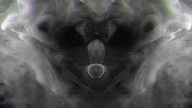 Gloomy smoke substance in motion. VHS effect, black and white