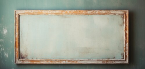 Empty mockup of a weathered wooden frame on a muted wall, creating a vintage-inspired space for creative expression.