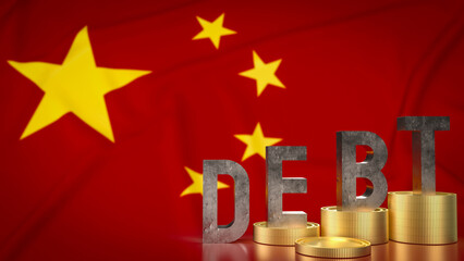 The debt and coins on china flag for Business concept 3d rendering.