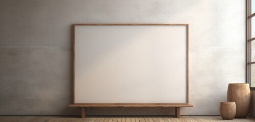 the tranquility of a wooden frame with an empty canvas, creating a serene ambiance against a neutral backdrop. 