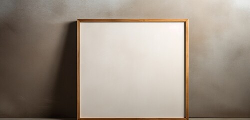 a blank wooden frame casts a shadow on a neutral background, providing a clean slate for creativity. The empty mockup captures the essence of a blank canvas, inviting imaginative expression.
