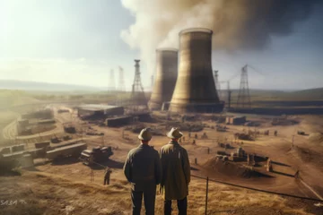 Fototapeten A historical photo capturing the construction of the world's first nuclear power plant, marking a milestone in the development of atomic energy. Concept of nuclear energy history. Generative Ai. © Sebastian