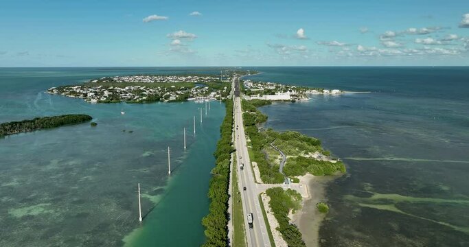A view of Florida Keys known for their coral reefs and turquoise water