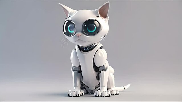 Cute robotic cat. Cyberpunk theme. Created with generative AI.