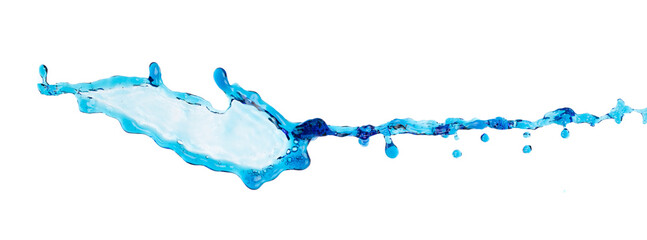 Shape form droplet of blue Water splashes into drop water line tube attack fluttering in air and...