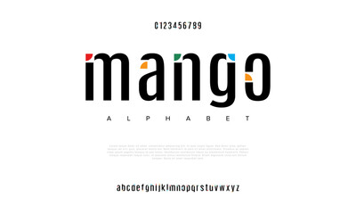 Mango creative modern urban alphabet font. Digital abstract moslem, futuristic, fashion, sport, minimal technology typography. Simple numeric vector illustration